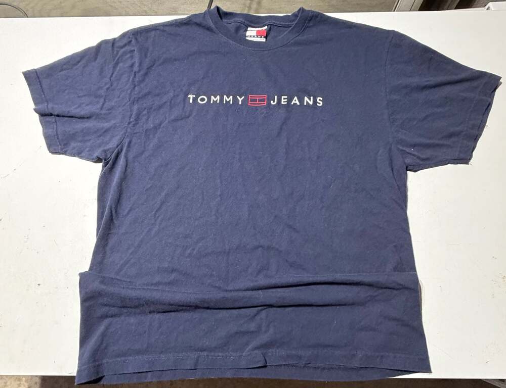 Vintage 90s Tommy Jeans Spellout Graphic T-Shirt Navy Blue